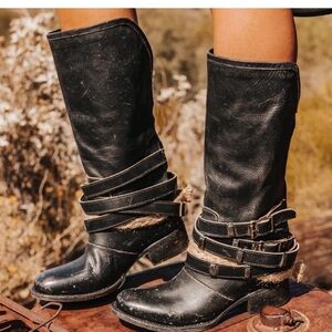Freebird by Steven Black Heeled Boots with Strap Detail